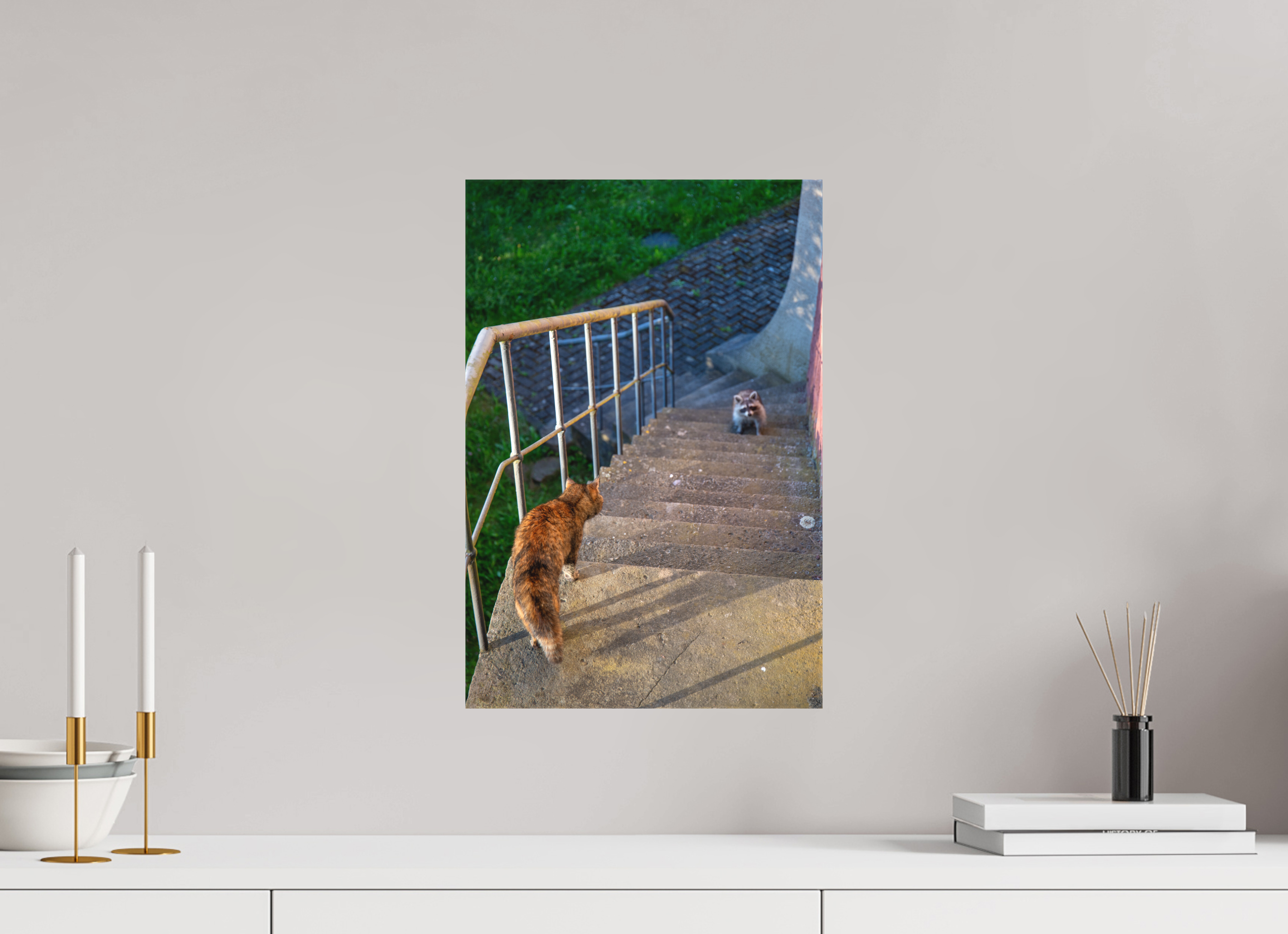 30 x 45 cm, Leinwandprint, matt Waschbär zu Besuch