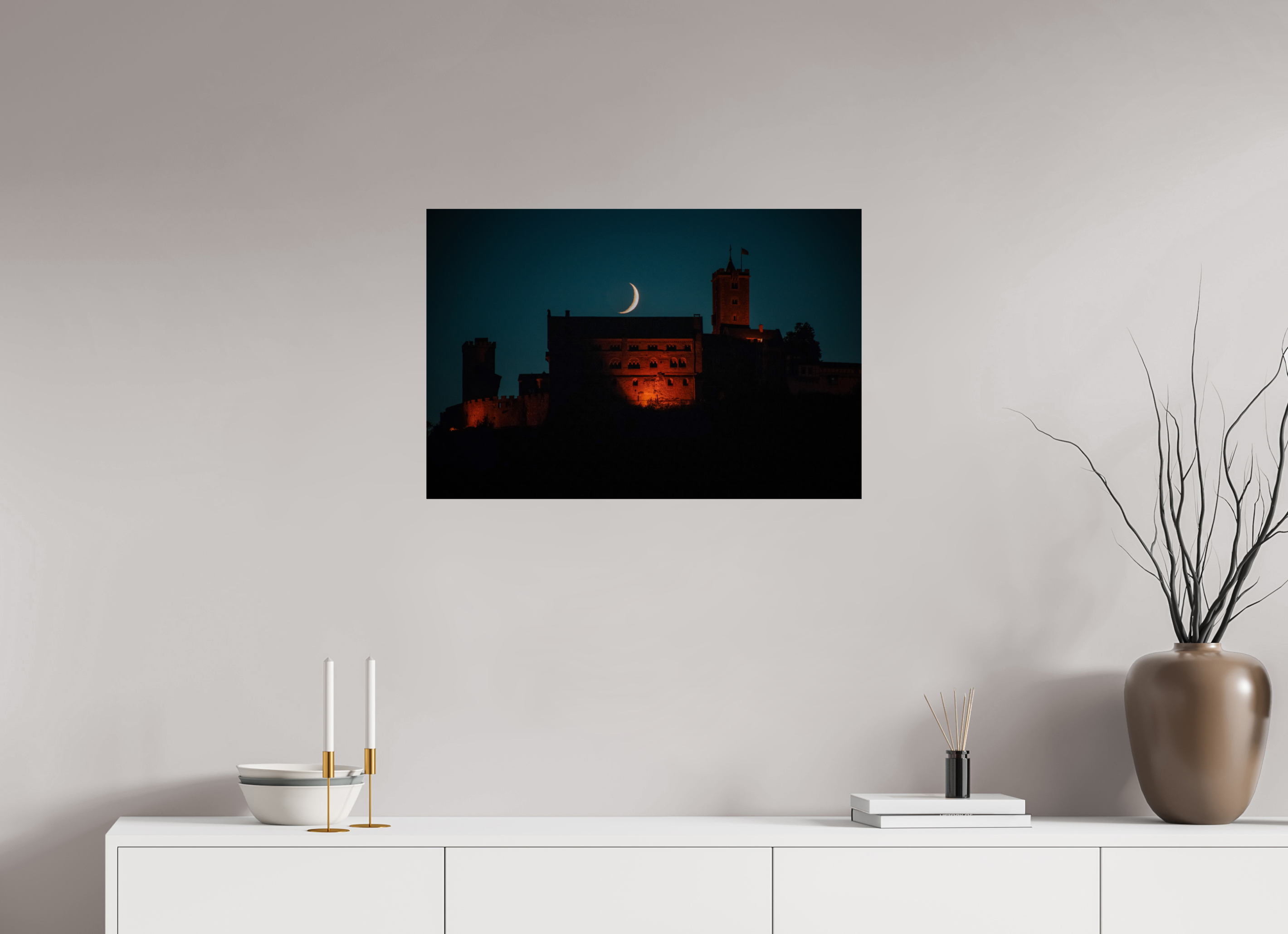 75 x 50 cm, Premium - Hahnemühle Photo Rag Baryta Wartburg mit Mond