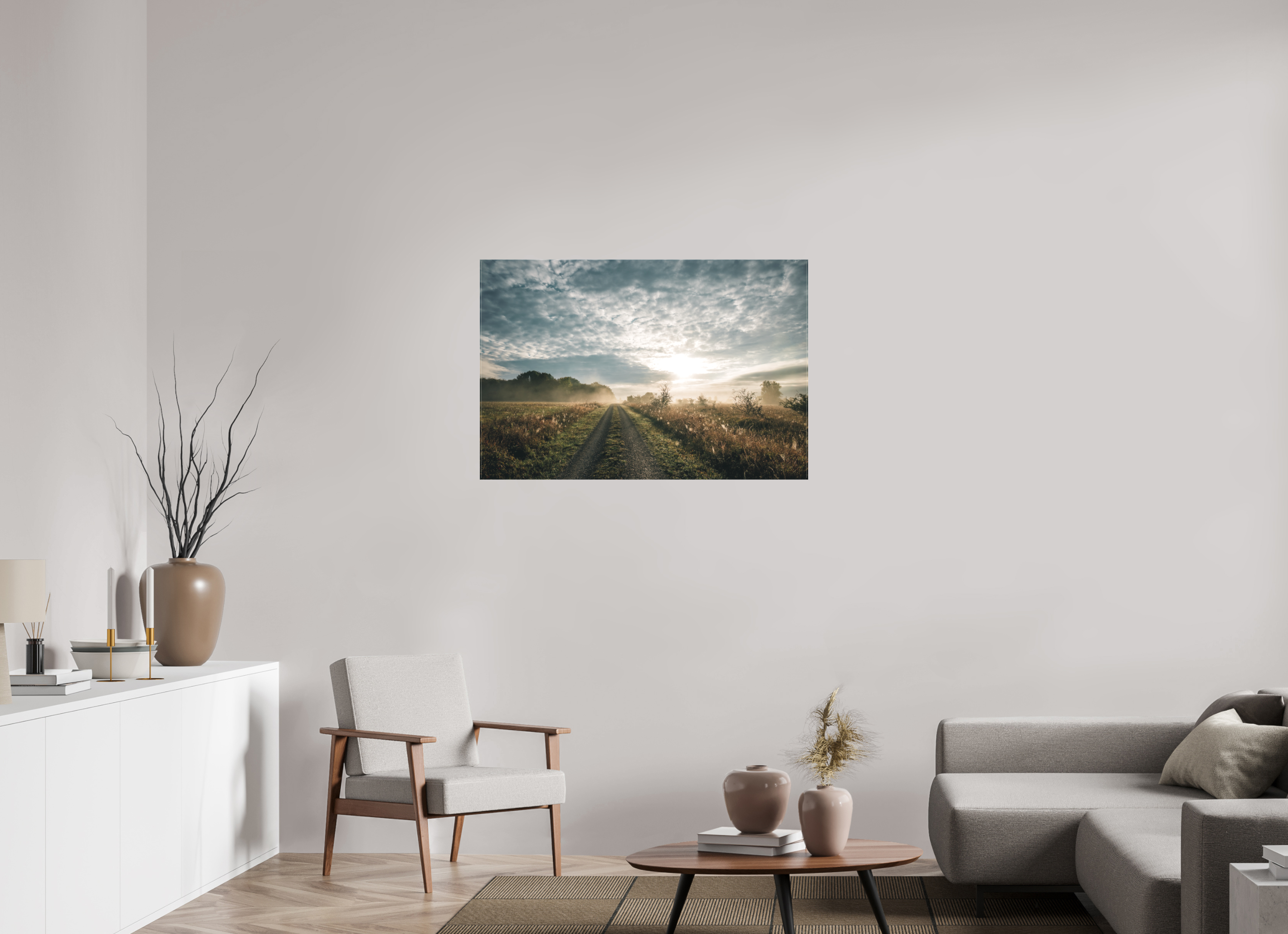 105 x 70 cm, Leinwandprint, matt Hainich Sunrise