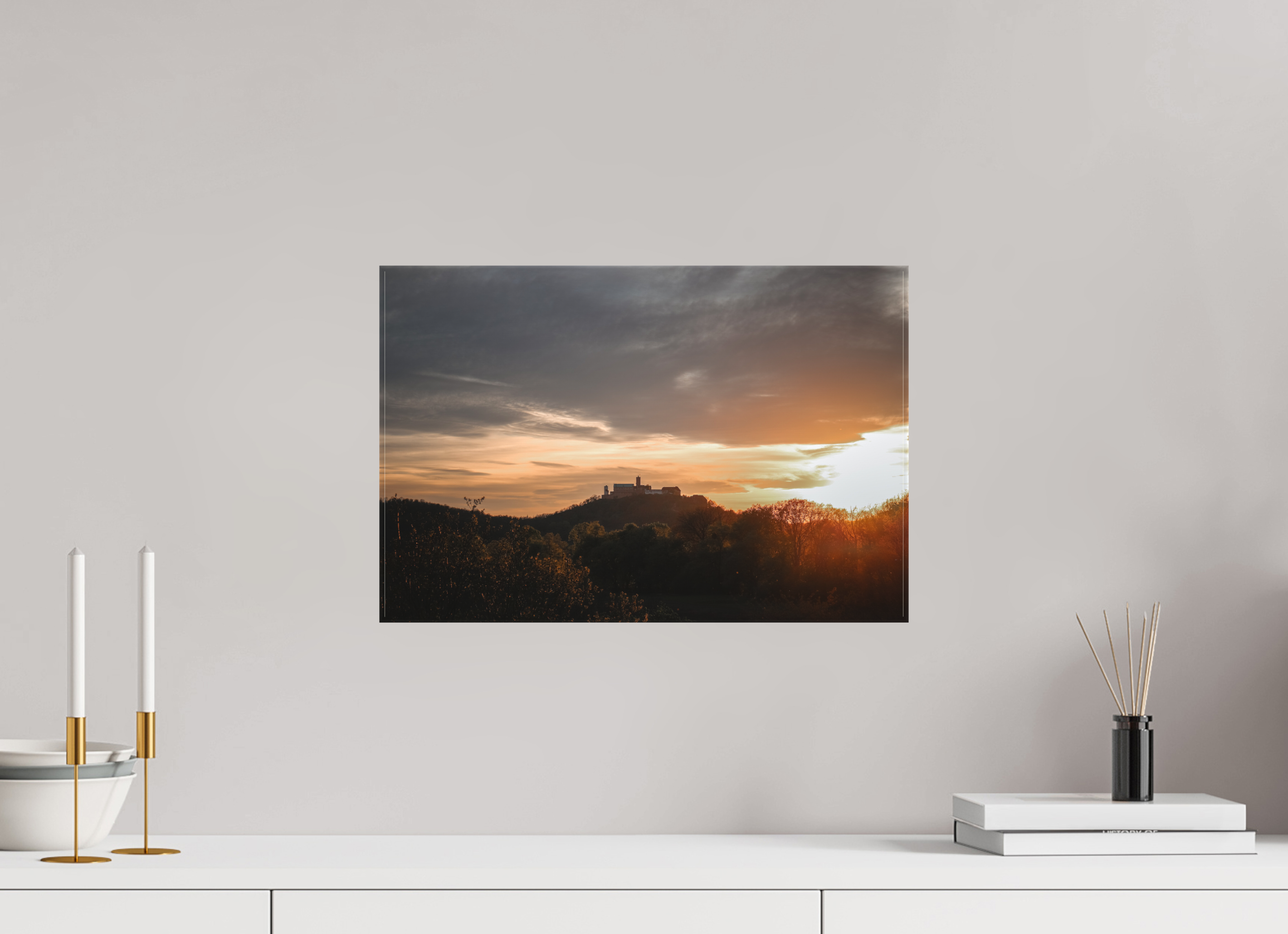 45 x 30 cm, Leinwandprint, matt Wartburg Sunset