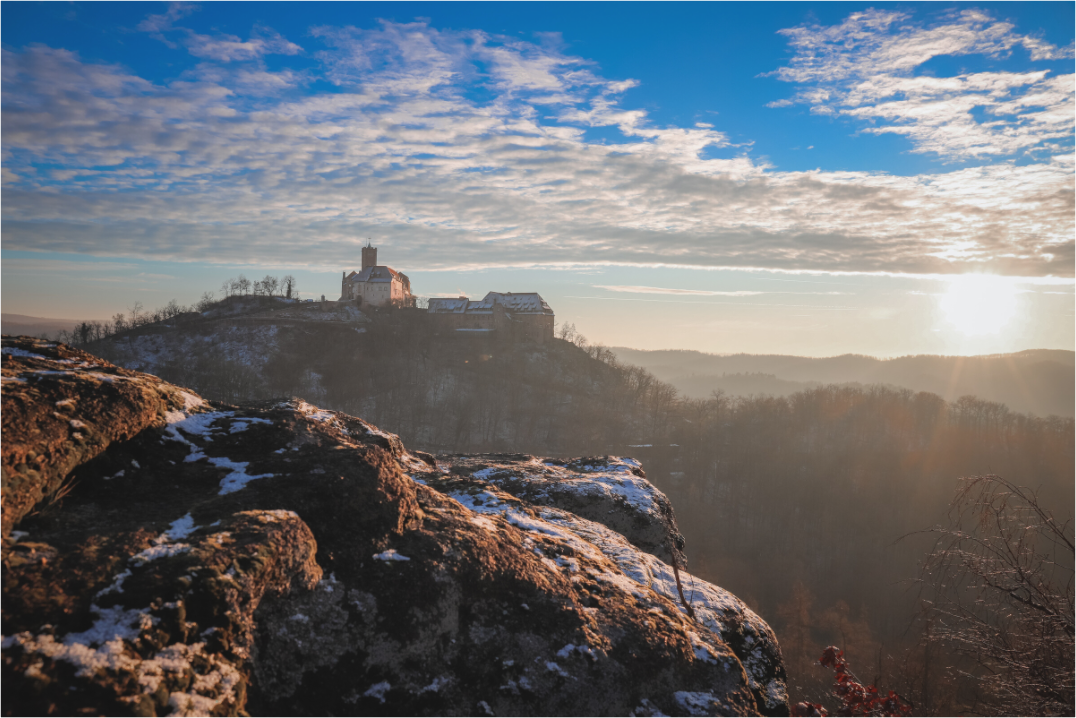Sonnenuntergang am Metilstein mit Blick auf die Wartburg bei Eisenach