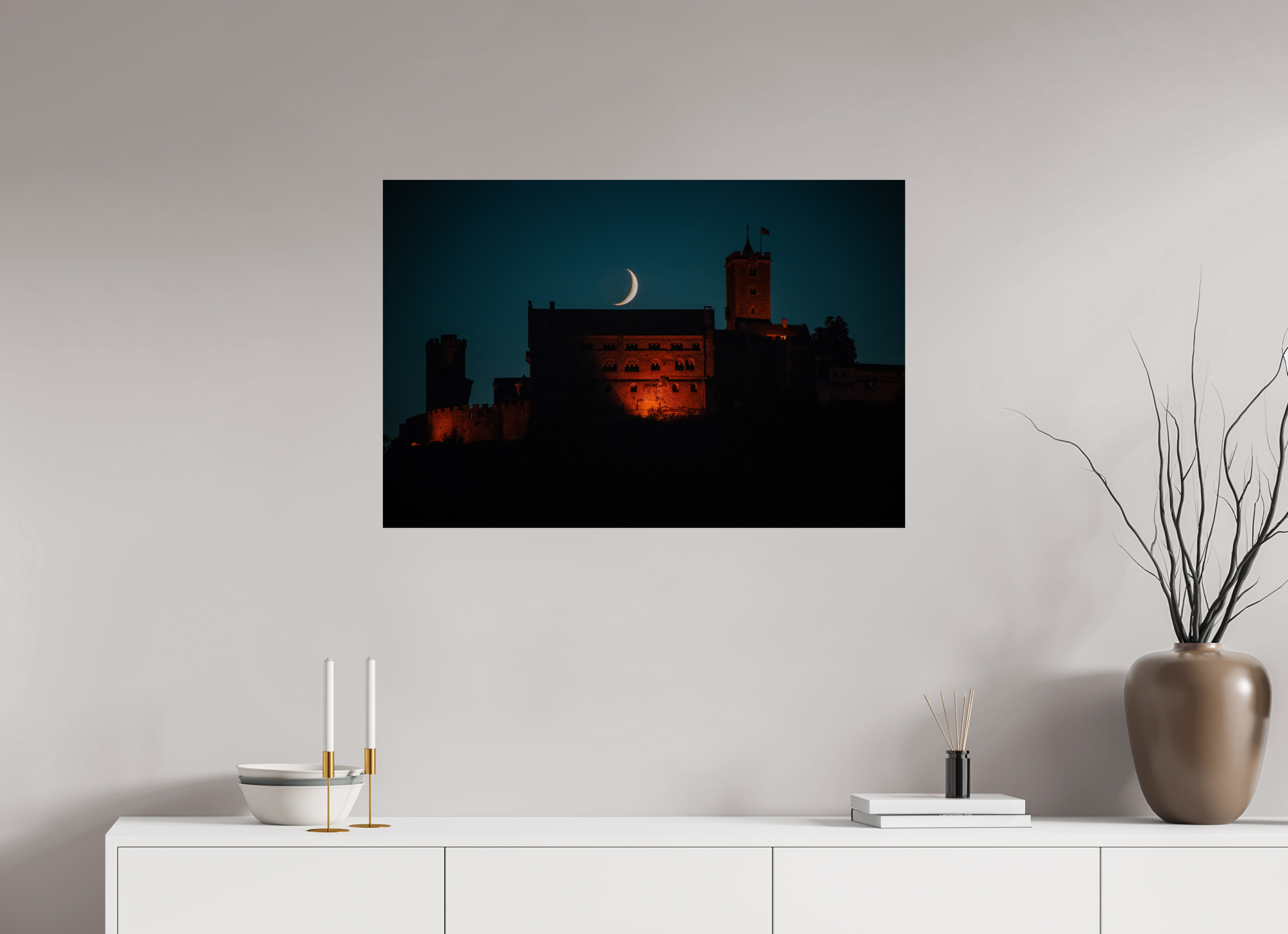90 x 60 cm, Premium - Hahnemühle Photo Rag Baryta Wartburg mit Mond