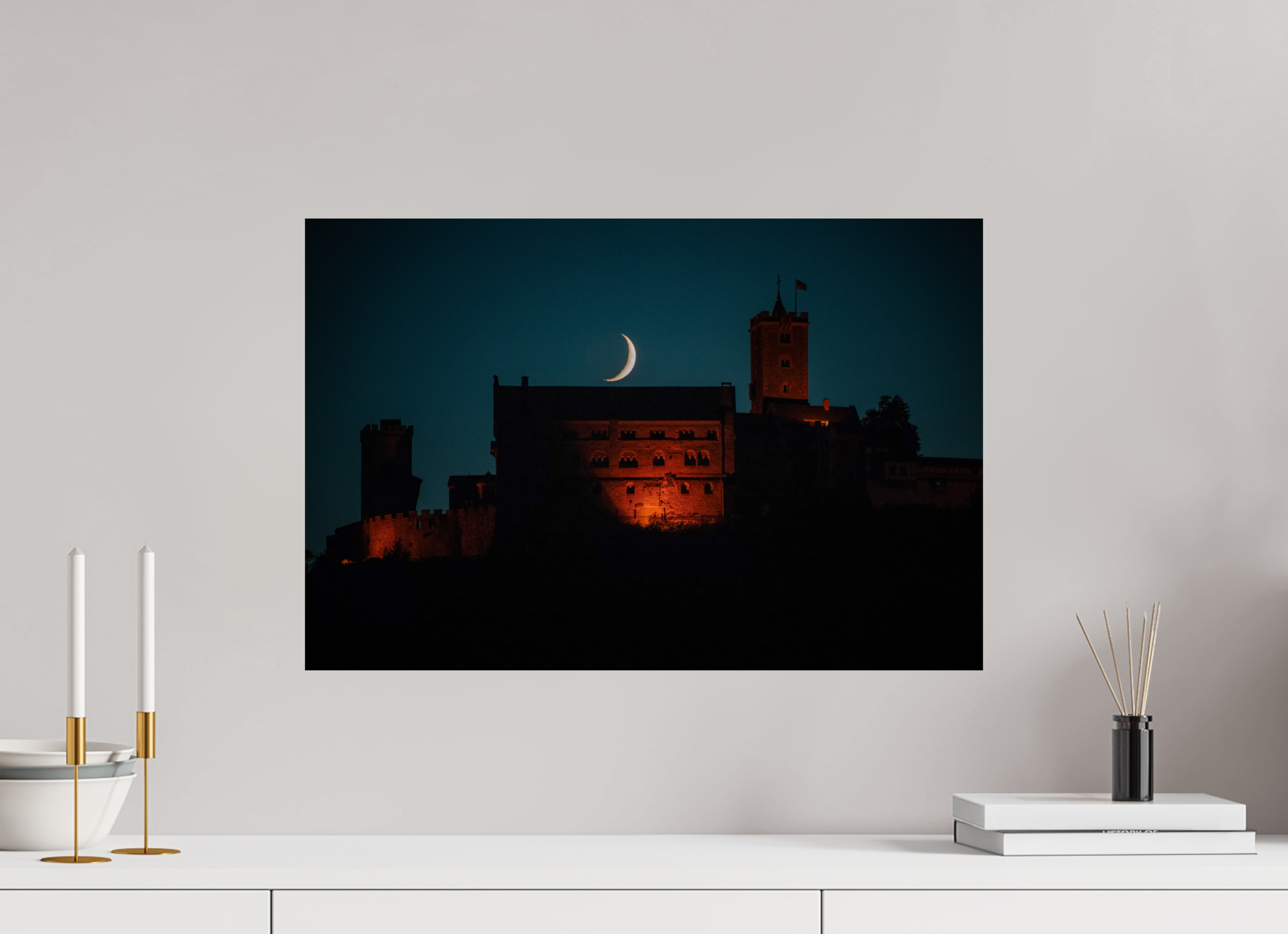 60 x 40 cm, Premium - Hahnemühle Photo Rag Baryta Wartburg mit Mond
